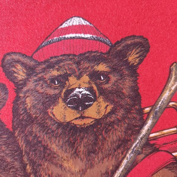 Vintage Shirt XL Unisex Screen Stars 1986 Red Montana Camping Bears T-shirt - Picture 8 of 10